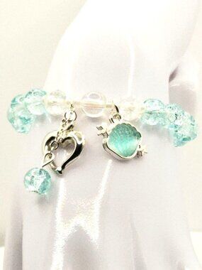 Blue Shell Bracelet, Ocean Charm Bracelet, Beach Bracelet Gift for Her, Heart